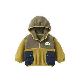 【300g双面摇粒绒】齐齐熊男童连帽卫衣加绒儿童春秋外套宝宝上衣