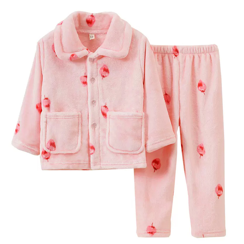 秋冬儿童法兰绒保暖睡衣小孩子加厚珊瑚绒家居服男童女童宝宝套装