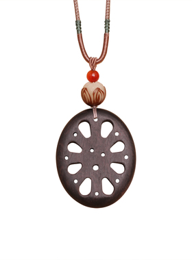 新中式檀木藕片莲花毛衣链