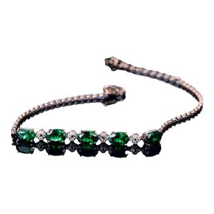 米莱珠宝 2.5克拉天然沙弗莱石 18K金镶嵌钻石 玫瑰金手链女定制