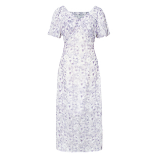 伊芙丽V领打揽设计感显瘦雾感碎花气质仙女连衣裙女2025春季新款