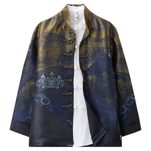 唐装男春秋季中国风中式复古改良盘扣立领上衣鎏金提花国潮外套