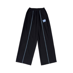 MIICHOUS米丘寺 松林漫步 天蓝色刺绣花边加厚华夫格休闲裤卫裤