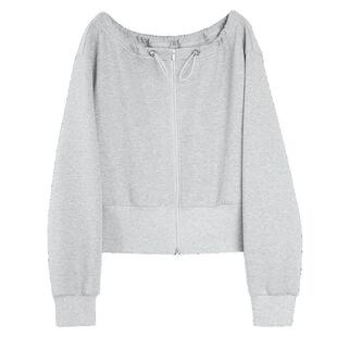 【自营】ELLE灰色收腰卫衣套装女2025秋a字伞裙时髦高级感两件套