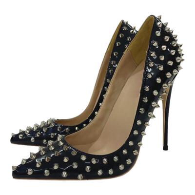 2022秋季超高跟尖头单鞋铆钉高跟鞋12CM名媛细跟浅口 新款柳丁鞋