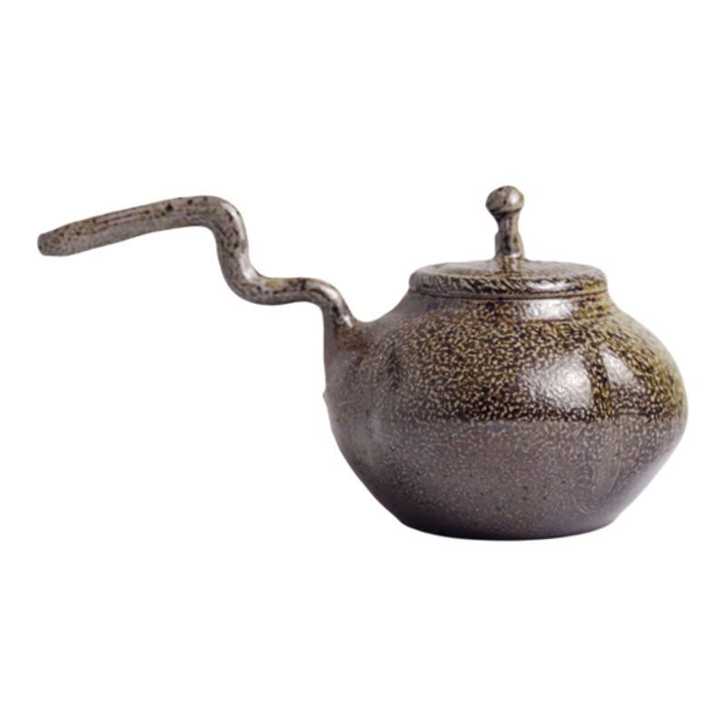 日本常滑烧 小西洋平#6异型把柴烧200ml纯手工日式紫砂侧把陶茶壶