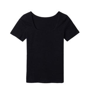 低领短袖t恤男士纯棉修身方领纯色t恤弹力大圆领半袖潮流打底衫男