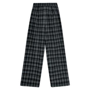 黑灰色软糯格子裤女春秋显瘦慵懒复古加长高个子窄版裤直筒阔腿裤