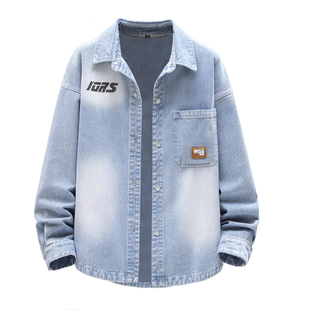 青少年牛仔长袖衬衫外套男春秋新款加绒加厚百搭高级感痞帅初中生