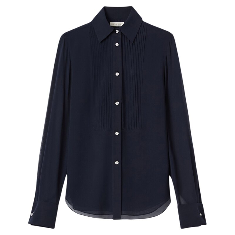 LAFAYETTE148/拉飞逸压褶礼服式真丝乔其纱衬衫简约通勤开衫上衣