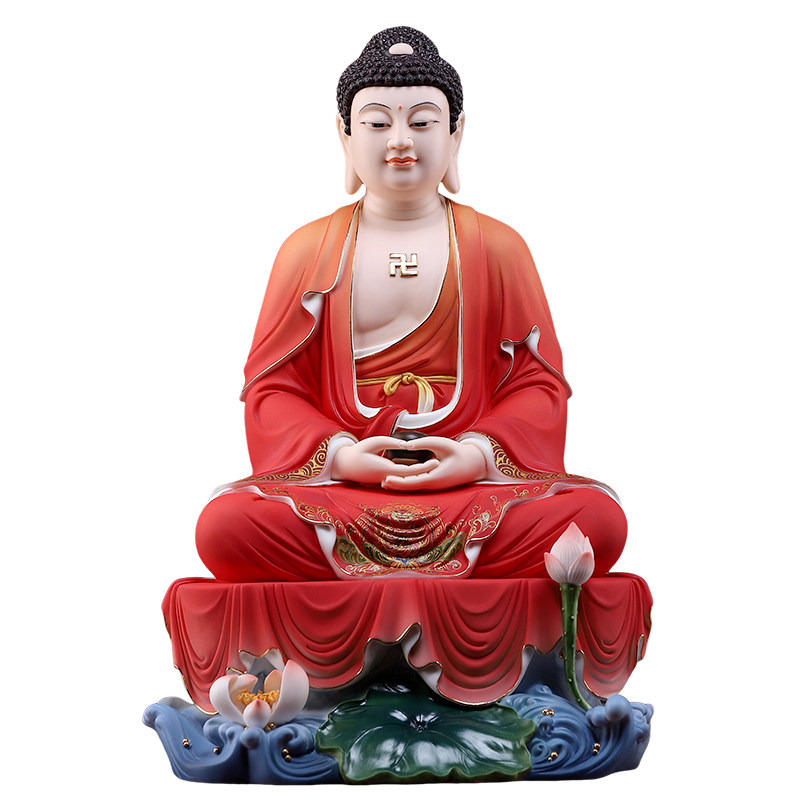戴玉堂陶瓷摆件《慧莲如来佛祖红衣彩》佛像供奉家用释伽牟尼佛