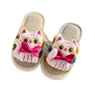 儿童亚麻拖鞋春秋季女童可爱萌室内防滑幼儿园小女孩宝宝棉麻拖鞋