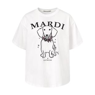 MardiMercredi彩花正脸珍珠小狗短袖t恤腊肠狗宽松上衣女夏季新款