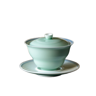 梵汝 豆青色三才盖碗高端原矿单色釉薄胎敬茶杯碗功夫茶具沏茶碗