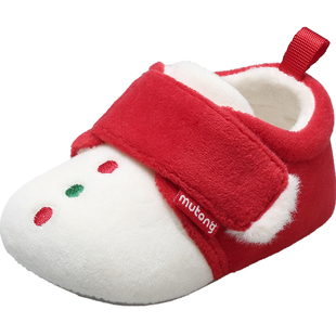 牧童圣诞红柔抱鞋冬季男女宝宝软底新年婴儿加绒保暖小孩二棉鞋子