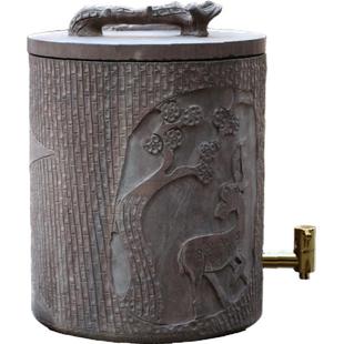 木鱼石饮水机水缸储水罐滤水器天然原石纯手工茶水桶原色古朴雕刻