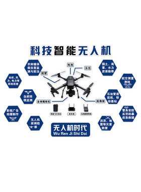 无人机科技教室文化环创墙装饰培训机构发展主题布置形象背景贴纸
