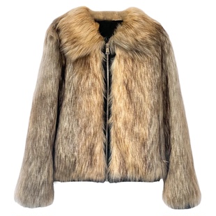 棕色狐狸环保皮草外套女2025新款海宁爆款洋气年轻毛茸茸短款冬厚