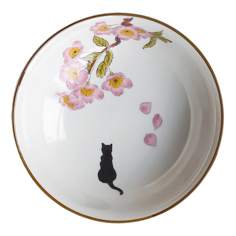 进口九谷烧 猫咪小浅碗 清新可爱甜品碗手绘黑猫高颜值陶瓷小碗