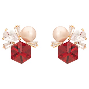IPINK精致红色水晶珍珠耳钉耳夹女温柔显白气质毛衣耳饰2026新年