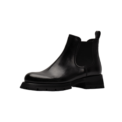 viplander 冬季男靴新款植鞣牛皮厚底增高英伦短靴切尔西靴男皮鞋