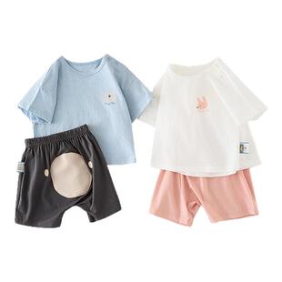 童泰婴儿短袖套装夏季薄款宝宝衣服男童女童pp裤网眼上衣T恤短裤