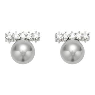 EVESENSE真多麻灰镶钻平衡木珍珠耳环高级简约小众气质925银耳针