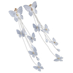 国风美少年鞠婧祎同款古风白色蝴蝶水晶流苏发夹边夹头饰耳环耳坠