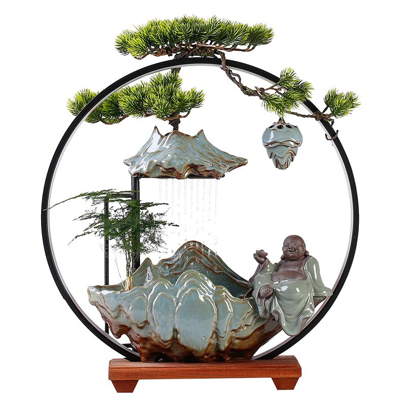 招財高山流水?dāng)[件循環(huán)水客廳生財家居玄關(guān)辦公室桌面開業(yè)喬遷禮品