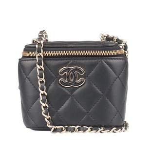 9新CHANEL香奈儿爱心链条迷你化妆盒黑色羊皮斜挎二手奢侈品包包