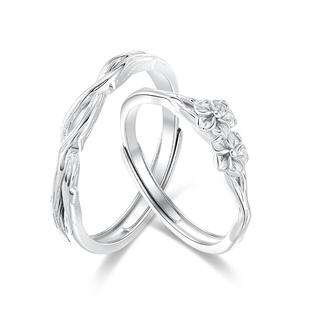 桔梗花情侣戒指S999足银一对女男小众设计款对戒生日礼物送男女友