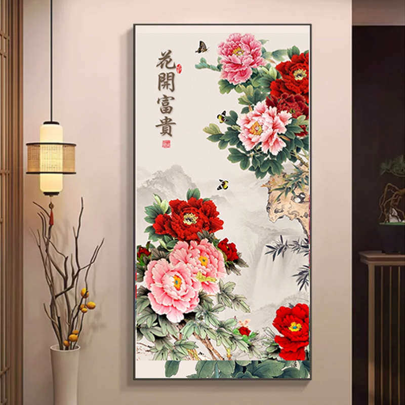 花开富贵玄关走廊十字绣钻石画新款手工自己满绣现代高端花卉贴钻