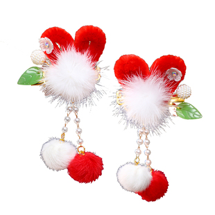 古风汉服花朵流苏发夹新中式蝴蝶结飘带发饰2026春节女童拜年对夹