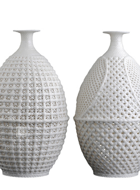 手工编织镂空花瓶台灯德化白瓷