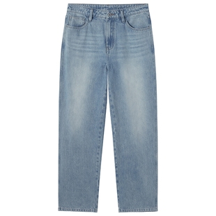 热风男士直筒牛仔裤2026年春季新款宽松直筒牛仔裤浅色水洗长裤