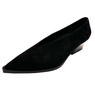 欧美女鞋子2025年新款尖头v口单鞋女时尚奶奶鞋套脚女巫鞋阿婆鞋