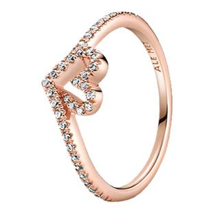 Pandora潘多拉闪耀爱心许愿骨戒指简约可叠带轻奢礼物