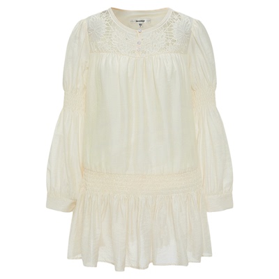MOUSSY 早春新品甜美镂空褶皱拼接长袖连衣裙女028IAA33-1004