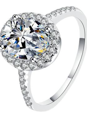 鸽子蛋2克拉女戒PT950铂金进口D色莫桑石椭圆豪华粉钻戒指送人潮