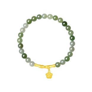 周大生黄金镶和田玉手串女款足金手链吉象转运珠新年礼物送女朋友