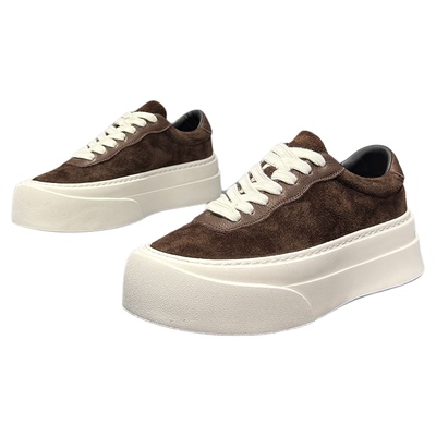 头层牛皮增高厚底休闲板鞋