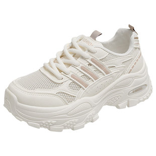 厚底老爹鞋女2026新款透气百搭增高小白鞋夏季单网软底运动休闲鞋