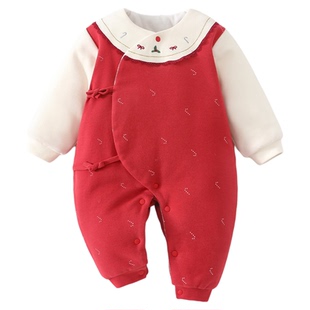 新生婴儿衣服秋季夹棉连体衣0到3个月宝宝秋装保暖哈衣a类纯棉女9