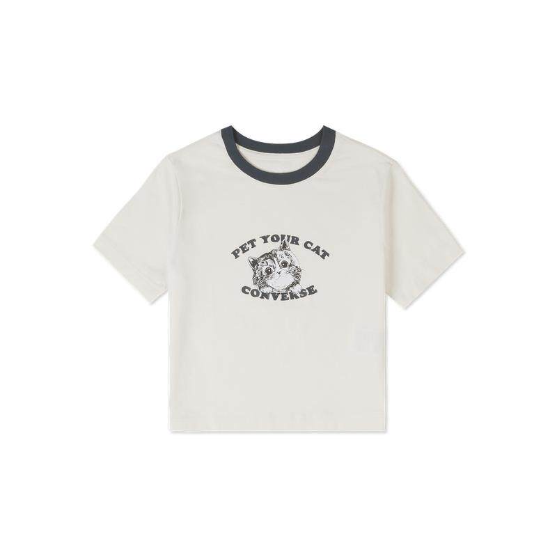 CONVERSE匡威 夏季全棉猫咪美式短款短袖修身辣妹风女T恤WCJ653