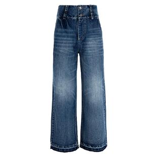 FEAR4FREE 休闲舒适双腰头设计水洗耐磨宽松阔腿裤直筒牛仔裤男女