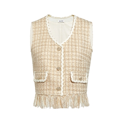 FIVE PLUS马甲短款V领波嬉风无袖背心小香风设计时尚百搭新款女装