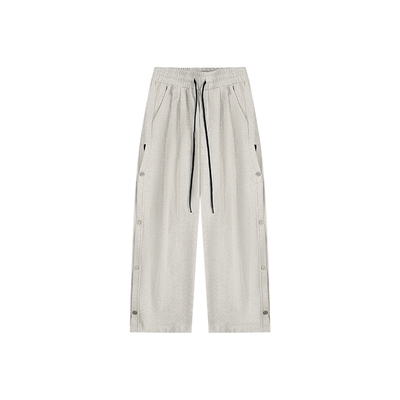 运动排扣裤男秋冬潮牌刺绣休闲裤