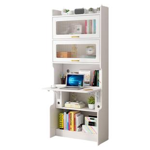 实木折叠书桌书柜一体桌子学生家用学习电脑桌小户型儿童床头书架