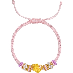 周六福黄金手绳女款编绳爱心马生肖马系列3D硬金珐琅定价新年礼物