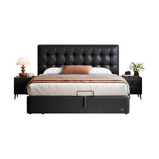 全友家居2025新款大黑牛储物双人真皮床卧室1米5单人黑色箱体床